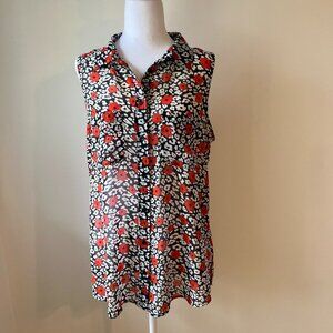 🌸 Sheer Floral Sleeveless Top  Black white and red- Banana Republic 🌸 size (L)